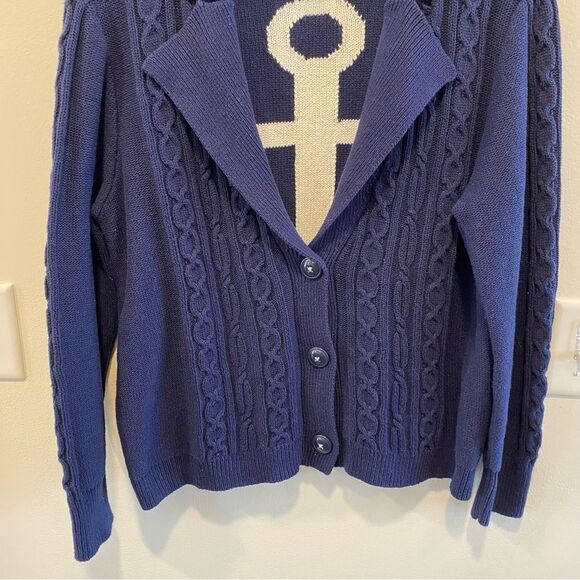 Tribal nautical cable cardigan in size 6 navy preppy - Picture 3 of 11